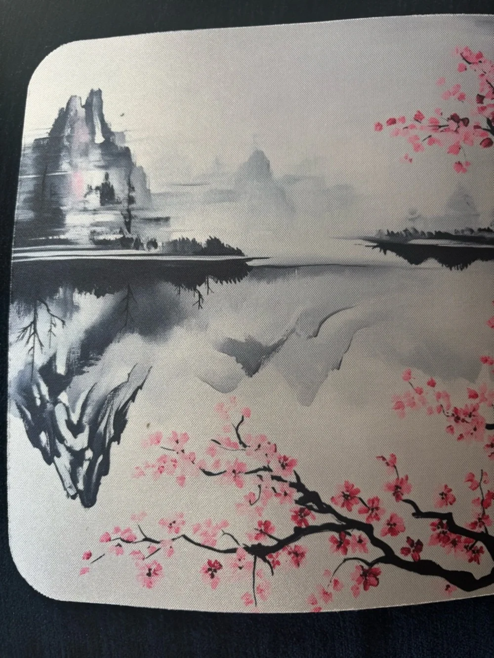 Cherry Blossom Print Mouse Pad - Pink & Black Scenic Design
